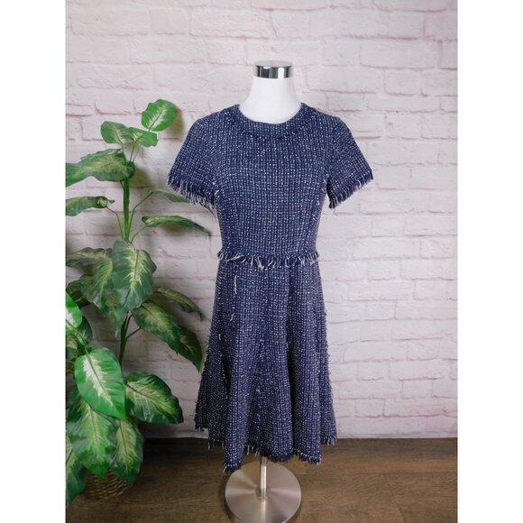 Eliza J Womens Tweed Raw Hem Dress Size 4 Navy Blue - Picture 1 of 10